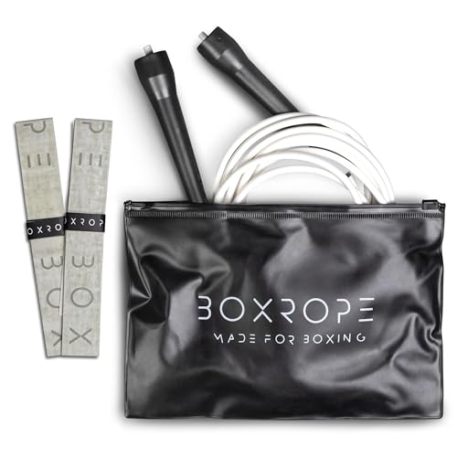 BOXROPE, Ein Springseil zum Boxen, verhedderungsfrei, 15% schwerer als ein normales PVC-Seil, verstellbar, inklusive Griffbändern für mehr Halt, Premium-Qualität (grau (größer als 1,8 m) von BOXROPE
