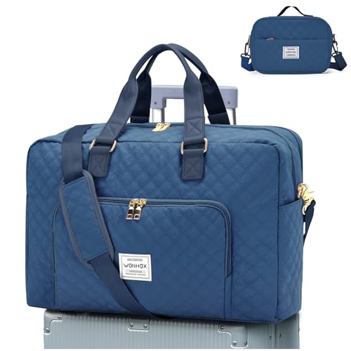 Reisetasche Damen, Sporttasche Handgepäck Tasche Weekender Bag Mit Trolleyhülle, Wasserdicht Travel Bag Duffle Bag Fitnesstasche Trainingstasche Frauen Kliniktasche für Reise Gym,Blau von BOXSAM