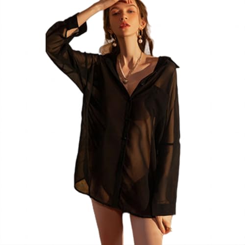 BPVCMHOS Nachthemd Damen Frauen Nachtwäsche Freund Hemd Nacht Ihn Transparent Chiffon Pyjamas Schlafplatten-Schwarz-Einen Größe （40 Kg-65 Kg von BPVCMHOS