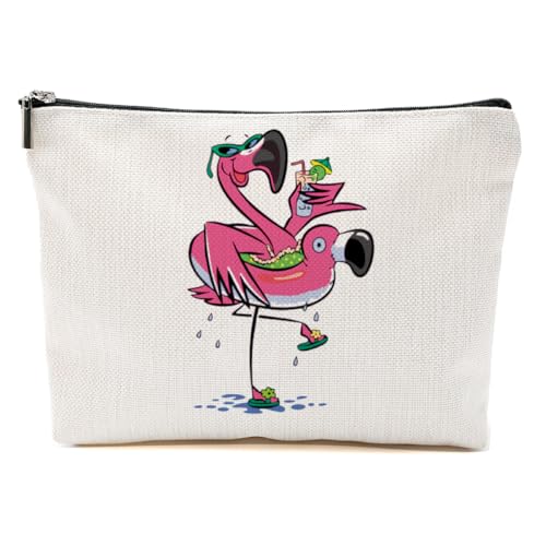 Flamingo-Geschenke, lustige Make-up-Tasche, Flamingo-Vogelliebhaber, Sommer-Kosmetiktasche, Flamingo-Themen-Geschenke, Strandring Flamingo, 9.6*7.1 inch von BQXH