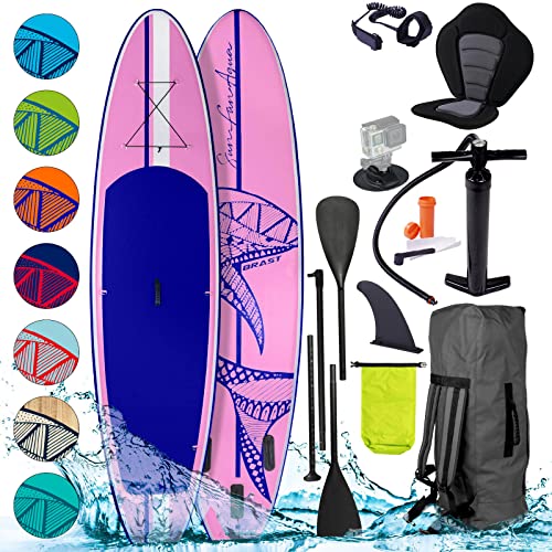 BRAST SUP Board Shark | Aufblasbares Stand up Paddle Set | 300-365cm viele Modelle | inkl. Zubehör Fußschlaufe Paddel Pumpe Rucksack | Blau Grün Gelb Rot Türkis Orange Pink | Pink 300 von BRAST