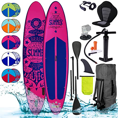 BRAST SUP Board Summer | Aufblasbares Stand up Paddle Set | 320x81x15cm viele Modelle | inkl. Zubehör Fußschlaufe Paddel Pumpe Rucksack | Blau Rot Grün Orange Türkis Pink Weiß | 320 pink von BRAST