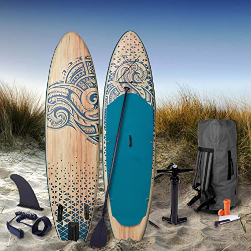 BRAST SUP Board Tribal Ocean Sixties Turtle & Natural | Aufblasbares Stand up Paddle Set | 320x81x15cm viele Modelle | inkl. Zubehör | 5 Jahre Garantie | Fußschlaufe Paddel Pumpe Rucksack | TRIBAL von BRAST