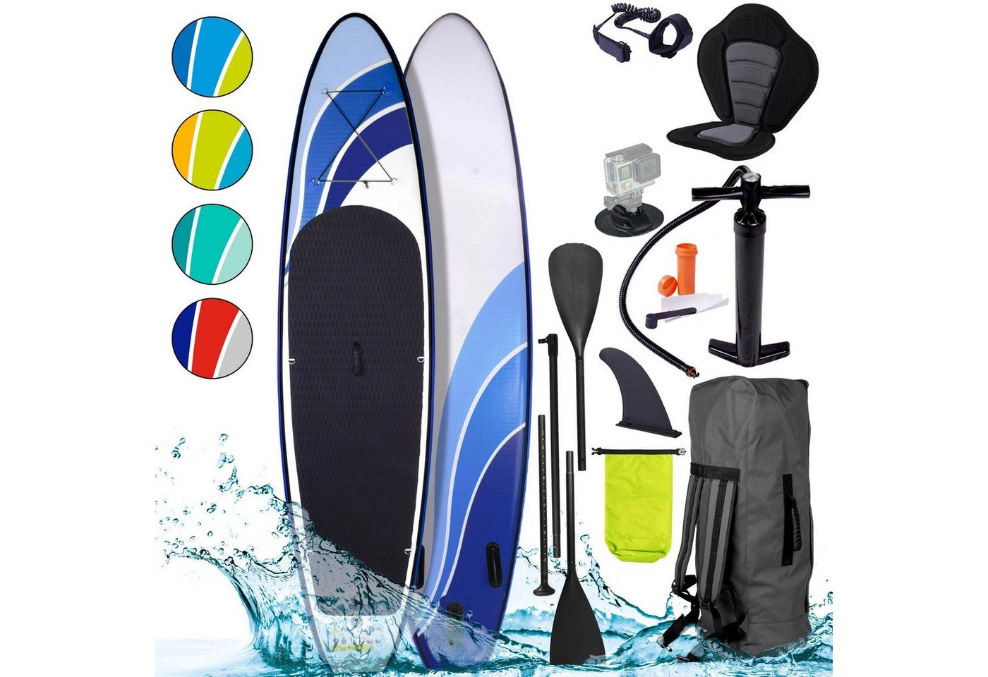BRAST SUP-Board Wave Design Aufblasbares Stand up Paddle Set 300-365cm, (5 Jahre Garantie inkl. Sonderzubehör, 2in1 Paddel Kajak-Sitz Action-Cam-Halterung), Fußschlaufe Paddel Pumpe Rucksack von BRAST