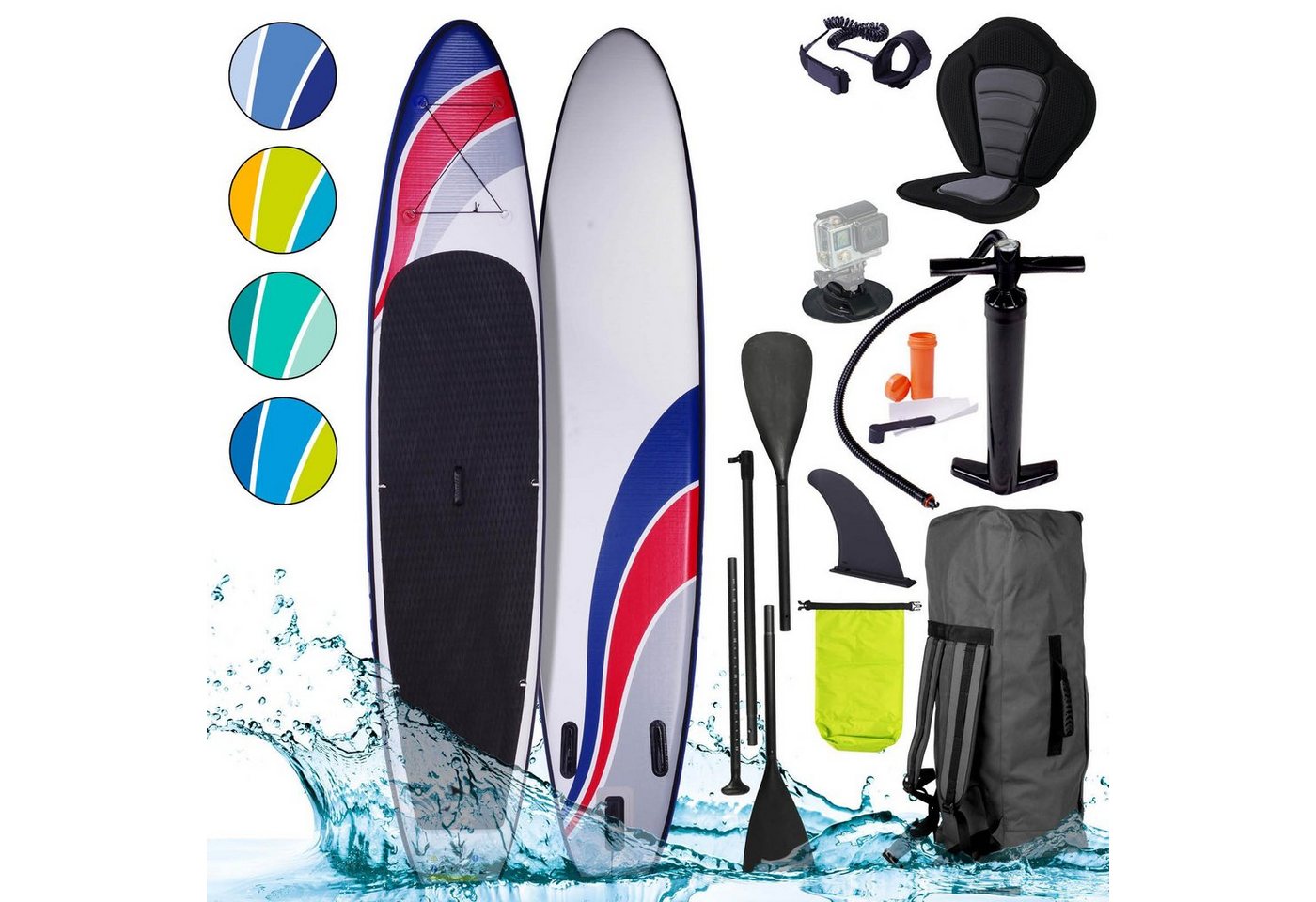 BRAST SUP-Board Wave Design Aufblasbares Stand up Paddle Set 300-365cm, (5 Jahre Garantie inkl. Sonderzubehör, 2in1 Paddel Kajak-Sitz Action-Cam-Halterung), Fußschlaufe Paddel Pumpe Rucksack von BRAST