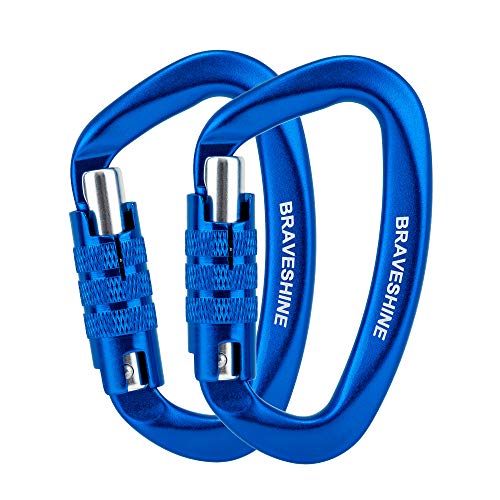 BRAVESHINE Karabiner Karabinerhaken, 12KN Twist Lock Karabiner 80mm Aluminium Karabinerhaken groß mit Belastbarkeit bis 1200KG für Hängematte Sonnensegel Hundeleine Schaukel, 2 Stück von BRAVESHINE