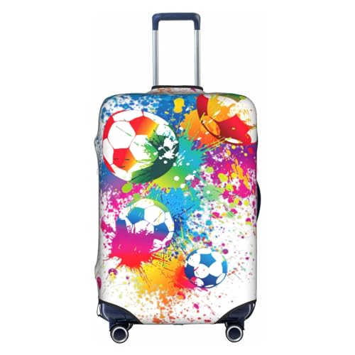 BREAUX Farbenfroher Fußball-bedruckte Gepäckabdeckung, elastischer Gepäckschutz, modische Gepäckabdeckung, Größe XL, bunter Fußball, XL, Farbenfroher Fußball, XL von BREAUX