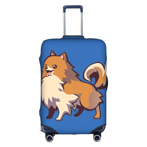 BREAUX Gepäckabdeckung mit Cartoon-Zwergspitz-Motiv, elastischer Gepäckschutz, modische Gepäckabdeckung, Größe XL, Cartoon-Zwergspitz, XL, Cartoon-Zwergspitz-Hund, XL von BREAUX