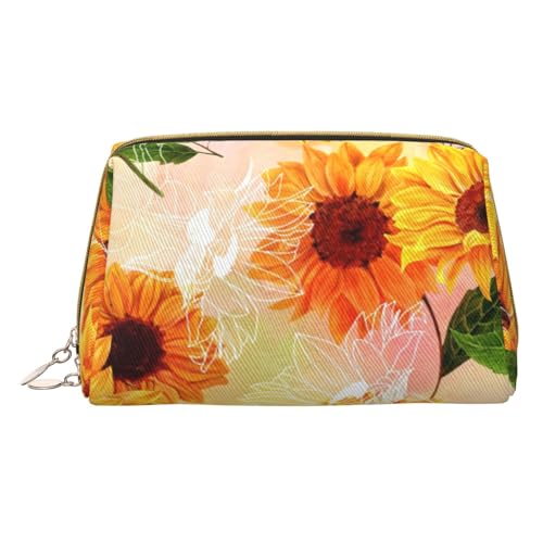 BREAUX Schöne Sonnenblume Druck Leder Tragbare Kosmetiktasche Tragbare Kosmetik Clutch Tasche Leder Kosmetiktasche (klein), Schöne Sonnenblume, Einheitsgröße, Wunderschöne Sonnenblume, Einheitsgröße von BREAUX