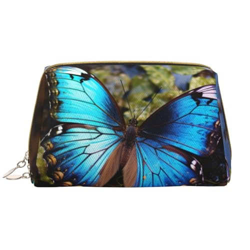 BREAUX Schöner blauer Schmetterlings-Organizer, Leder-Clutch-Reißverschluss, Kosmetiktasche, tragbare Kosmetiktasche (groß), schöner blauer Schmetterling 2, Einheitsgröße, Schöner blauer Schmetterling von BREAUX