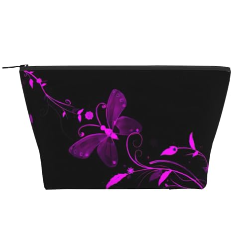 Make-up-Tasche mit Reißverschluss und Schmetterlings-Aufdruck, Reisetasche, Kosmetiktasche, 15 x 7 x 12 cm, lila und schwarzer Schmetterling, Einheitsgröße, Violetter und schwarzer Schmetterling, von BREAUX