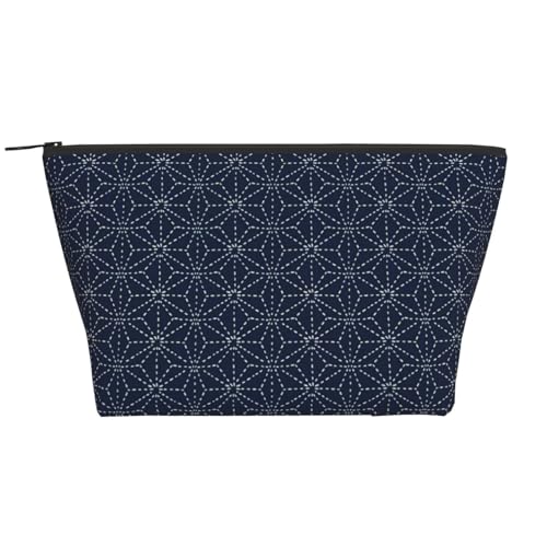 Make-up-Tasche mit gepunkteten Linien, geometrische Formen auf blauem Hintergrund, mit Reißverschluss, tragbare Reisetasche, modische Make-up-Tasche, gepunktete Linien, geometrische Formen auf blauem von BREAUX