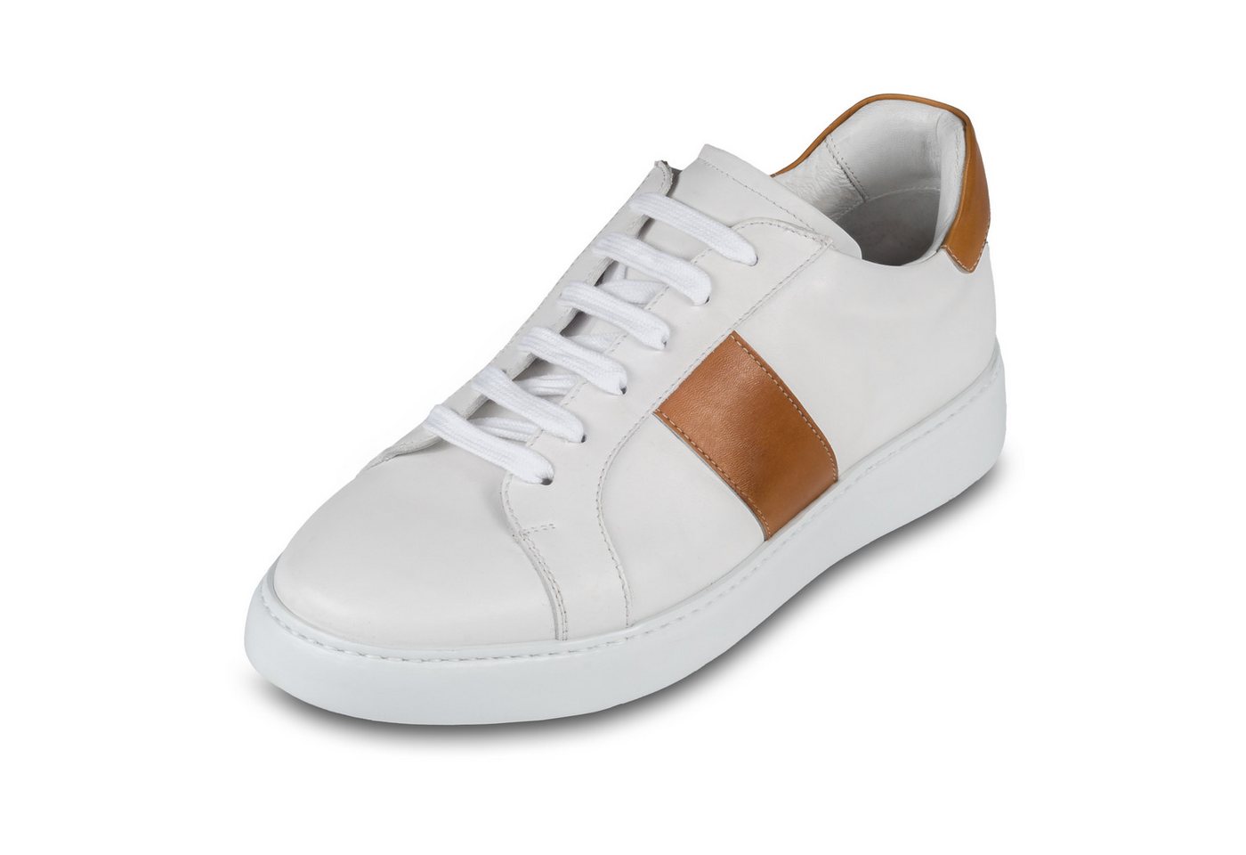 BRECOS Leder Sneaker in weiß mit cognak braunen Applikationen, handgefertigt Sneaker von BRECOS