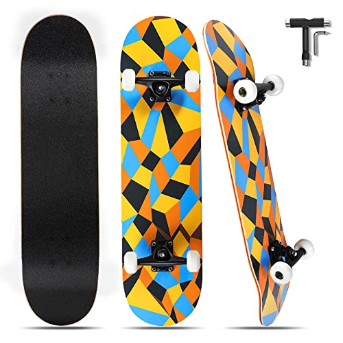 BRGOOD Skateboard für Anfänger, 31''x 8'' Standard-Skateboards 7-lagiges kanadisches Ahorn Double Kick Concave ABEC-11 Komplett-Skateboard mit T-Tool für Teens Anfänger Erwachsene von BRGOOD