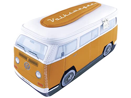 BRISA VW Collection - Volkswagen Neopren Universal-Schmink-Kosmetik-Kultur-Reise-Apotheke-Tasche-Beutel im T2 Bulli Bus Design (Orange & Weiß/Groß) von BRISA