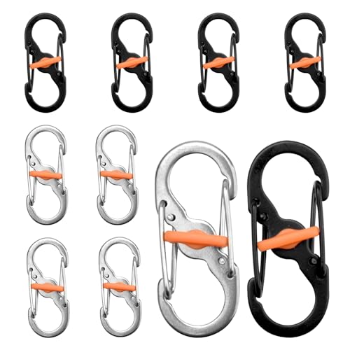 BRISKORE Doppelkarabiner Mini Karabiner, 10 Stück S Karabiner Klein Outdoor Camping Karabinerhaken Klein, Anti Diebstahl & Drop Karabiner Mini aus Edelstahl, Karabiner Schlüsselanhänger für Rucksack von BRISKORE