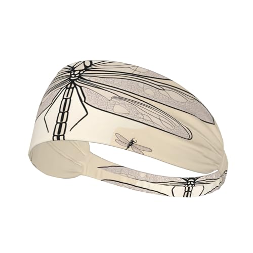 Elastisches Aldult-Stirnband für Damen und Herren, feuchtigkeitsableitend, athletisch, zum Laufen, Trainieren, Cartoon-Libellenmuster von BROLEO
