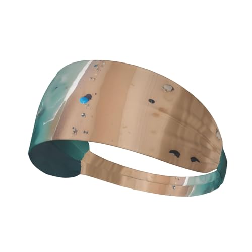 Elastisches Aldult-Stirnband für Damen und Herren, feuchtigkeitsableitend, athletisch, zum Laufen, Trainieren, Luftbild des Strandes von BROLEO