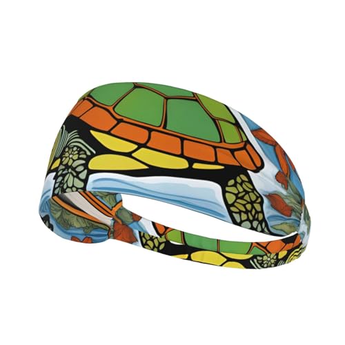 Elastisches Aldult-Stirnband für Damen und Herren, feuchtigkeitsableitend, athletisch, zum Laufen, Trainieren, hawaiianisches Tapa-Honu-Schildkrötenmuster von BROLEO