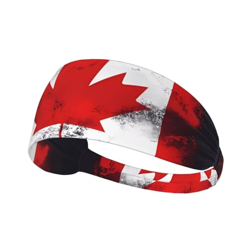 Elastisches Aldult-Stirnband für Damen und Herren, feuchtigkeitsableitend, athletisch, zum Laufen, Trainieren, kanadische Flaggenmuster von BROLEO