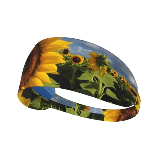 Elastisches Aldult-Stirnband für Damen und Herren, feuchtigkeitsableitend, athletisch, zum Laufen, Trainieren, schönes Sonnenblumenbild von BROLEO