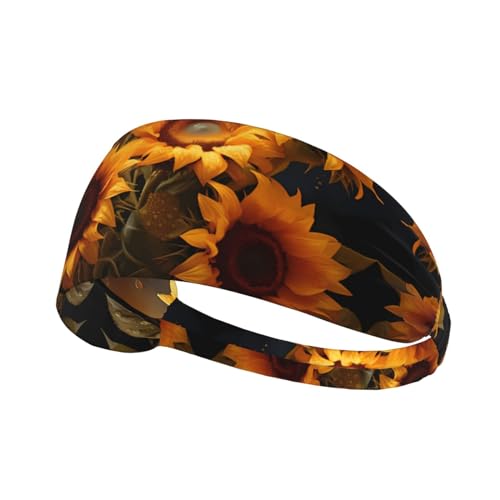 Elastisches Aldult-Stirnband für Damen und Herren, feuchtigkeitsableitend, athletisch, zum Laufen, Trainieren, stilvolles Sonnenblumen-Muster von BROLEO