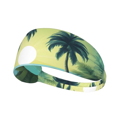Elastisches Aldult-Stirnband für Damen und Herren, feuchtigkeitsableitend, athletisch, zum Laufen, Trainieren, tropisches Palmenmuster von BROLEO