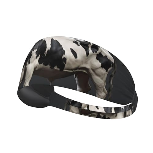 Elastisches Aldult-Stirnband für Damen und Herren, feuchtigkeitsableitend, athletisch, zum Laufen, Trainieren, weißes und schwarzes Kuhmuster von BROLEO