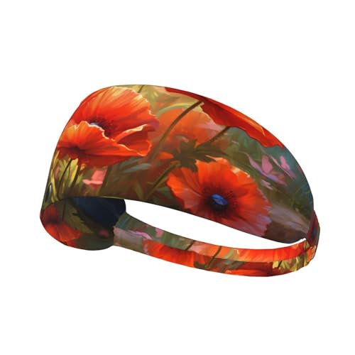 Elastisches Aldult-Stirnband für Damen und Herren, feuchtigkeitsableitend, athletisch, zum Laufen, Trainieren von Mohnblumen im Blütenmuster von BROLEO