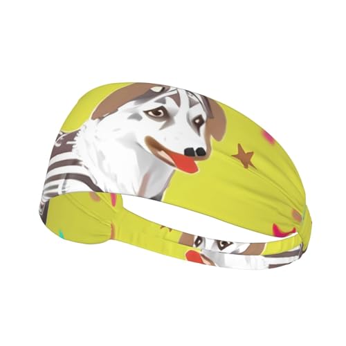 Elastisches Aldult-Stirnband für Damen und Herren, feuchtigkeitsableitend, athletisch, zum Laufen, Training, Cartoon-Hundemuster, Grau und Weiß von BROLEO