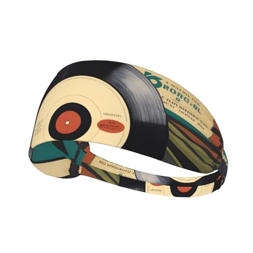 Elastisches Aldult-Stirnband für Damen und Herren, feuchtigkeitsableitend, athletisch, zum Laufen, Workout, Vintage-Vinyl-Schallplattenbild von BROLEO