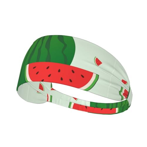 Elastisches Aldult Übungs-Stirnband für Damen und Herren, feuchtigkeitsableitend, athletisch, zum Laufen, Trainieren, Cartoon-Wassermelonen-Muster von BROLEO