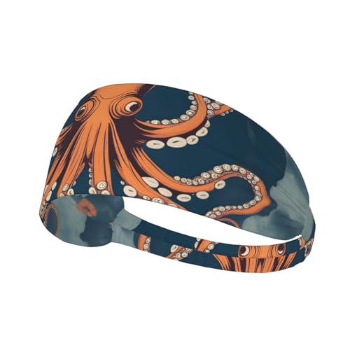 Elastisches Aldult Übungs-Stirnband für Damen und Herren, feuchtigkeitsableitend, athletisch, zum Laufen, Trainieren, Retro-Oktopus-Bild von BROLEO