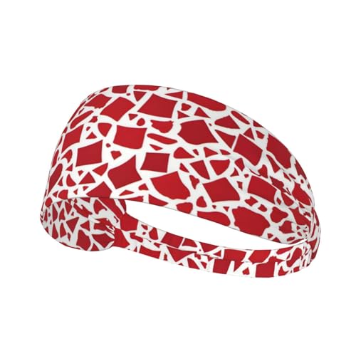 Elastisches Aldult-Übungs-Stirnband für Damen und Herren, feuchtigkeitsableitend, athletisch, zum Laufen, Trainieren, Rot-weißes Muster von BROLEO