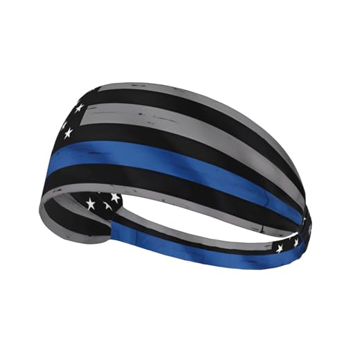 Elastisches Aldult Übungs-Stirnband für Damen und Herren, feuchtigkeitsableitend, athletisch, zum Laufen, Trainieren, amerikanische dünne blaue Flaggenbild von BROLEO