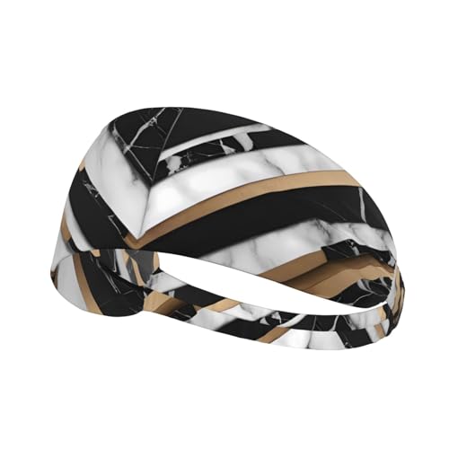 Elastisches Aldult Übungs-Stirnband für Damen und Herren, feuchtigkeitsableitend, athletisch, zum Laufen, Trainieren, schwarz-weißes Steinmusterbild von BROLEO
