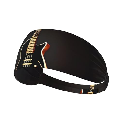 Elastisches Aldult Übungs-Stirnband für Damen und Herren, feuchtigkeitsableitend, athletisch, zum Laufen, Trainieren, schwarzes Gitarrenbild von BROLEO