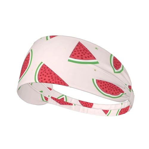 Elastisches Aldult Übungs-Stirnband für Damen und Herren, feuchtigkeitsableitend, athletisch, zum Laufen, Training, rosa Wassermelonenmuster von BROLEO