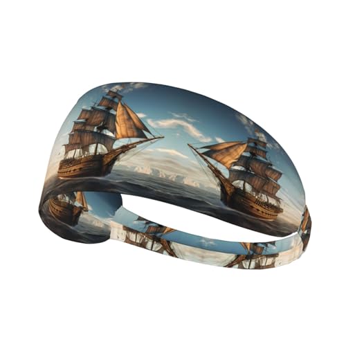 Elastisches Sport-Stirnband, Haarband, BROLEO altes Segelschiff-Druck, schnell trocknend, feuchtigkeitsableitend von BROLEO