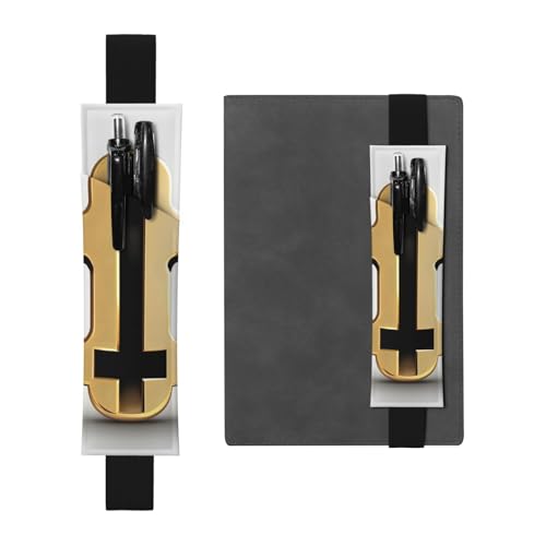 Schwarzer Leder-Stifthalter, Lesezeichen, verstellbar, 21,1–4,6 cm, geeignet für die meisten Notizbücher, Tagebücher, Handbücher, Planer, goldenes Muster von BROLEO