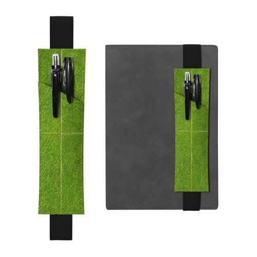 Schwarzer Leder-Stifthalter, Lesezeichen, verstellbar, 21,1–4,6 cm, geeignet für die meisten Notizbücher, Tagebücher, Handbücher, Planer, grünes Graslandbild von BROLEO