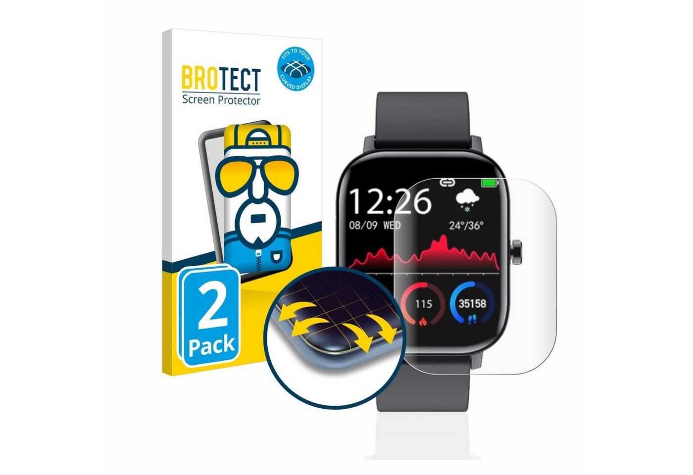 BROTECT Full-Screen Schutzfolie für LIGE Smart Sports Watch I10, Displayschutzfolie, 2 Stück, 3D Curved klar von BROTECT