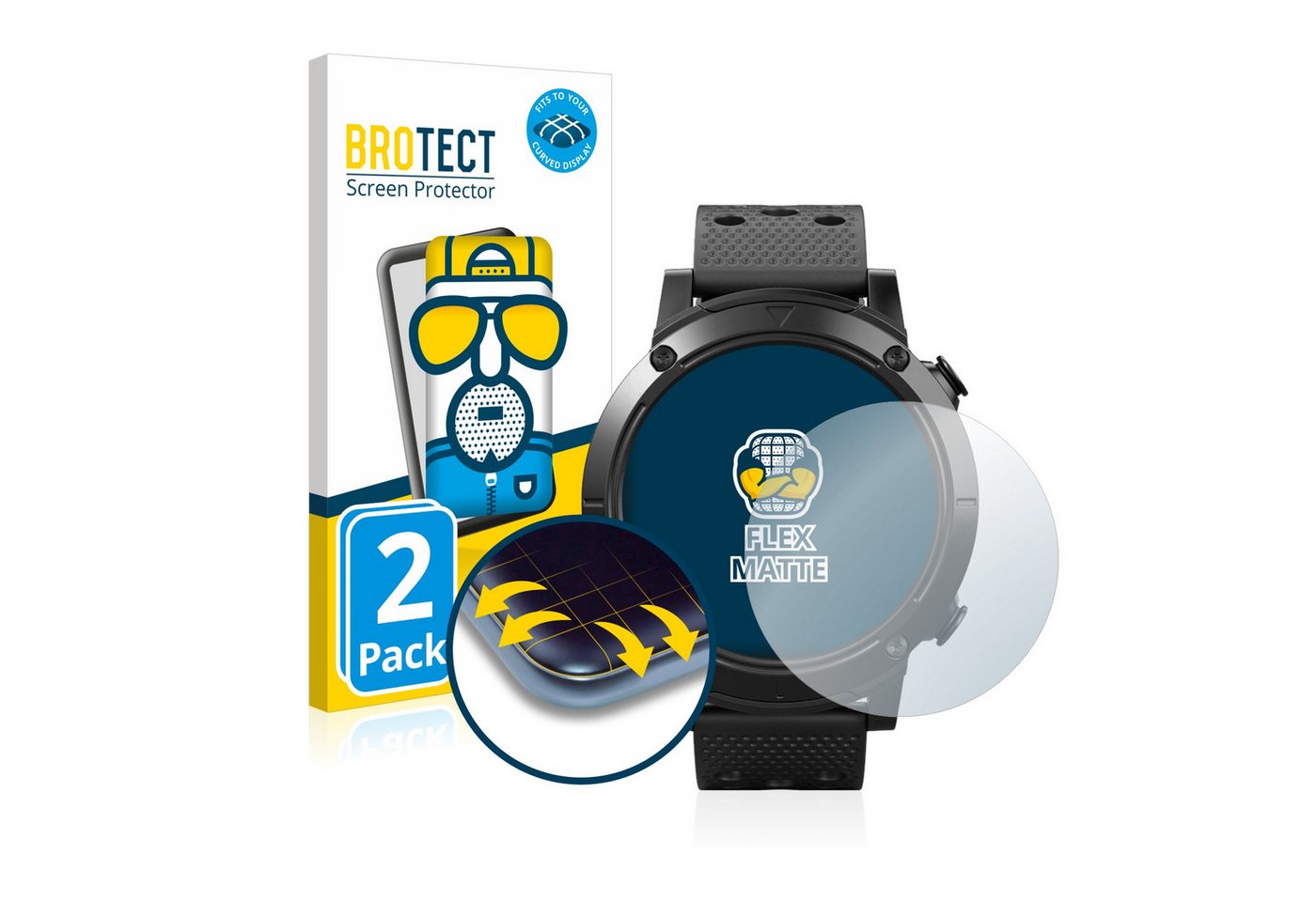 BROTECT Full-Screen Schutzfolie für SilverCrest Smartwatch Sport, Displayschutzfolie, 2 Stück, 3D Curved matt entspiegelt Full-Screen Anti-Reflex von BROTECT