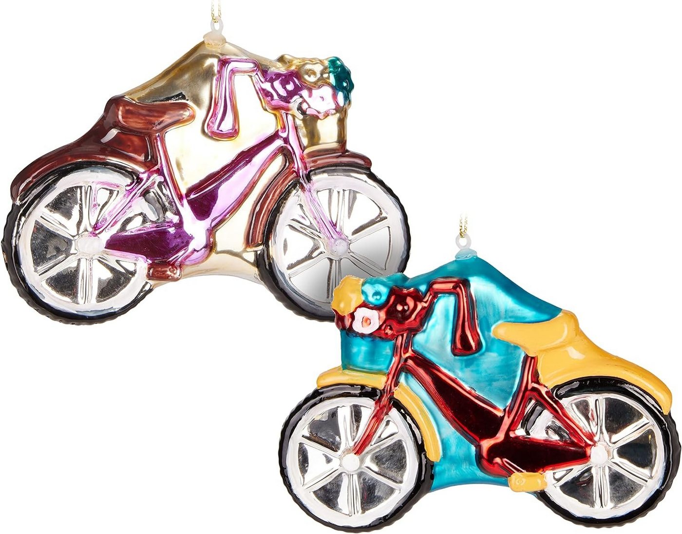 BRUBAKER Christbaumschmuck Weihnachtskugel Set - Fahrräder mit Glitzer - Damenrad Rot und Pink (2-tlg), Christbaumkugeln aus Glas Lustig - Baumanhänger - 2 Stück von BRUBAKER