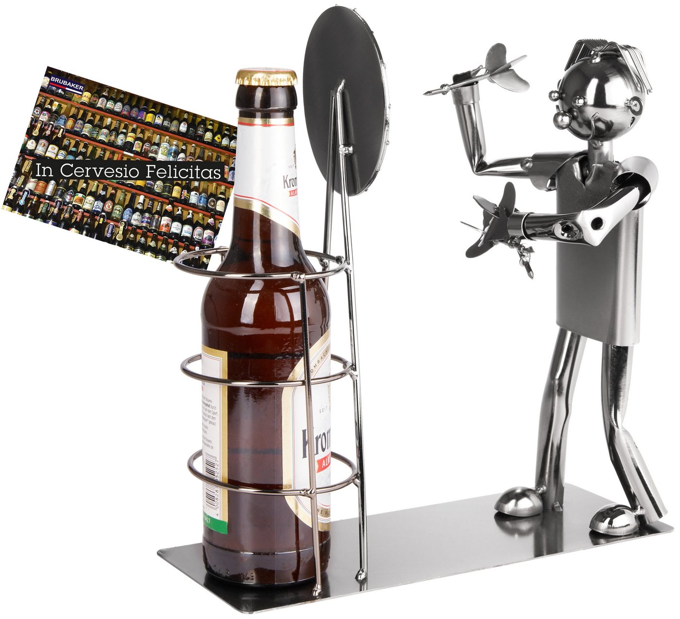 BRUBAKER Flaschenhalter Bierflaschenhalter Darts Meisterschaft, (1-St), Metall Skulptur Flaschenständer Dartscheibe - Metallfigur Biergeschenk für Dartspieler und Darts Fans - Bier Halter mit Grußkarte von BRUBAKER