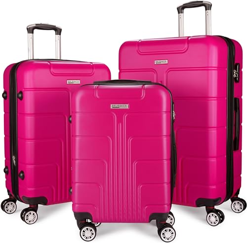 BRUBAKER Hartschalen Kofferset Miami - Erweiterbare Koffer mit Zahlenschloss, 4 Rollen und Tragegriffen - 3 teiliges Reisekoffer Set inklusive Handgepäck - ABS Rollkoffer (M, L, XL - Pink) von BRUBAKER