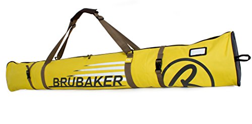 BRUBAKER Skitasche Carver Champion Gelb Braun - Gepolsterter Skisack für 1 Paar Ski und Stöcke - Reißfester Ski Bag 190 x 34 x 34 cm von BRUBAKER