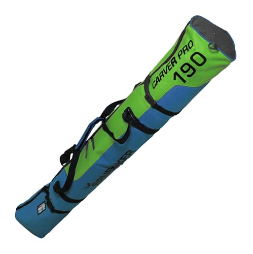 BRUBAKER Skitasche Carver Pro - Gepolsterter Skisack für 1 Paar Ski und Stöcke - Reißfester Ski Bag - Blau Grün - 190 cm von BRUBAKER