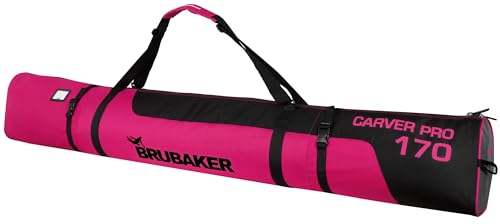 BRUBAKER Skitasche Carver Pro - Gepolsterter Skisack für 1 Paar Ski und Stöcke - Reißfester Ski Bag zum Transport und Aufbewahrung - Pink Schwarz - 170 cm von BRUBAKER
