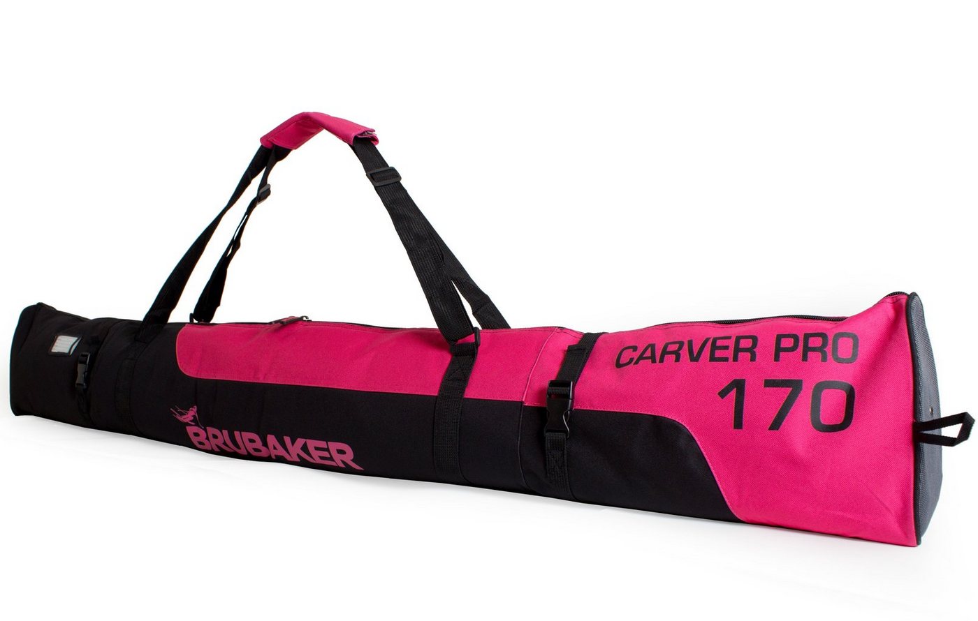 BRUBAKER Skitasche Carver Pro Ski Tasche - Schwarz Pink (Skibag für Skier und Skistöcke, 1-tlg., reißfest und schnittfest), gepolsterter Skisack mit Zipperverschluss von BRUBAKER